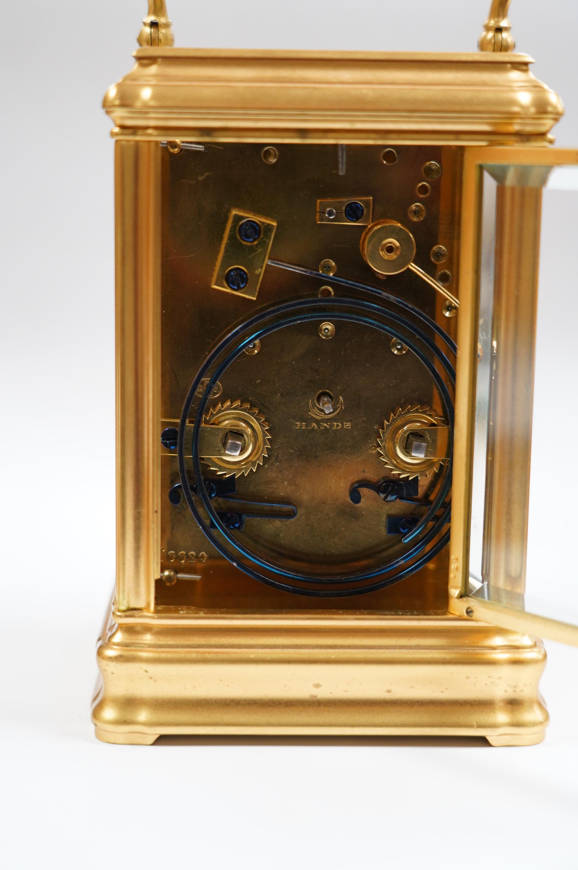 A late 19th century Drocourt carriage clock, in brass gorge case, 14.5cm. Condition - good, not tested